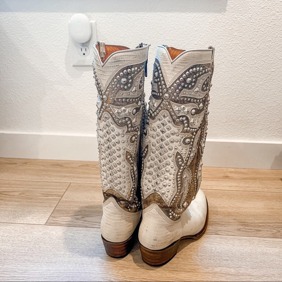 Frye Leather Deborah Deco Tall in White/Gold/Brown - Picture 13 of 13